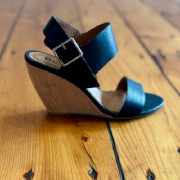 BC Heeled Black Leather Ankle Strap Sandals, Size 7 - Picture 5 of 9